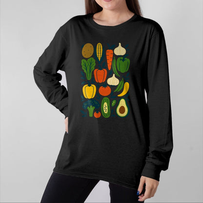 Best Farmer Life Shirt, Funny Farmer UnisexT-Shirt/Hoodie/Sweatshirt HLT00 - Retro Vegetable Garden Pattern Veggie Farmer Market Vegan Long Sleeve T-Shirt