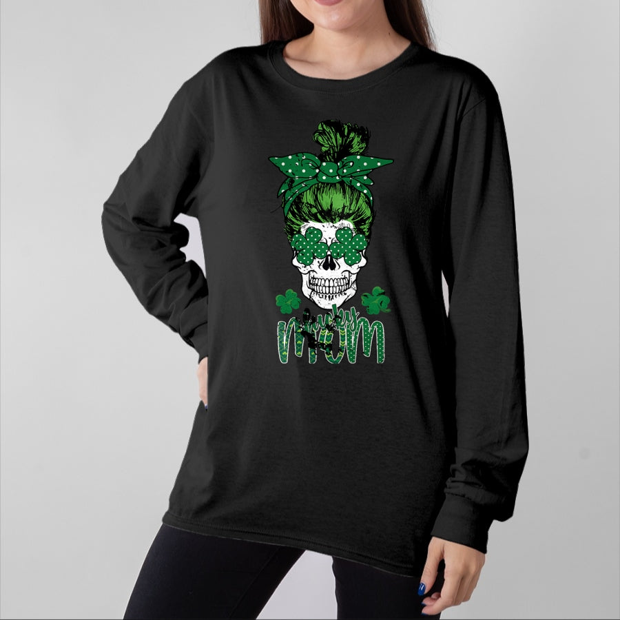 Gift for Mom Shirt, Funny Mom Unisex T-Shirt/Hoodie/Sweatshirt HLT00 - Lucky Mom St Patricks Day Irish Sugar Skull Head Gift Womens T-Shirt