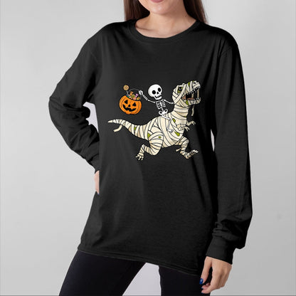 Best Dinosaur Lover Shirt, Funny Dinosaur UnisexT-Shirt/Hoodie/Sweatshirt HLT00 - Boys Halloween Skeleton Riding Dinosaur Mummy Trex Kids T-Shirt