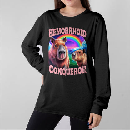 Cute Capybara Shirt, Funny Capybara Unisex T-Shirt/Hoodie/Sweatshirt HLT00 - Hemorrhoids Conqueror Capybara Jokes Funny Hemorrhoid T-Shirt