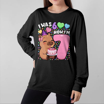 Cute Capybara Shirt, Funny Capybara Unisex T-Shirt/Hoodie/Sweatshirt HLT00 - I was 6 Now I_m 7 Shirt  Kawaii 7th Capybara 67 Birthday T-Shirt
