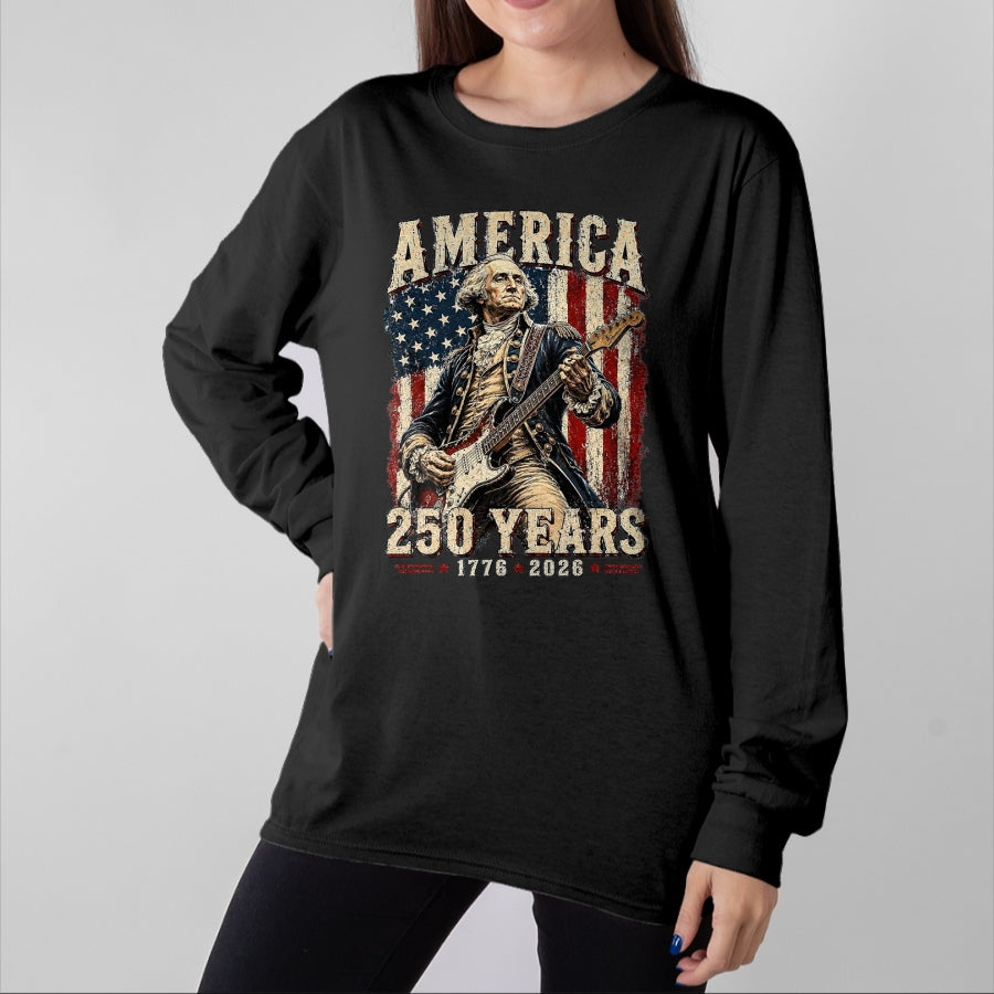 Guitar Lover Shirt, Funny Guitar UnisexT-Shirt/Hoodie/Sweatshirt HLT00 - Vintage George Washington Playing Guitar 250 Years America T-Shirt, Men, Black, 3X-Large