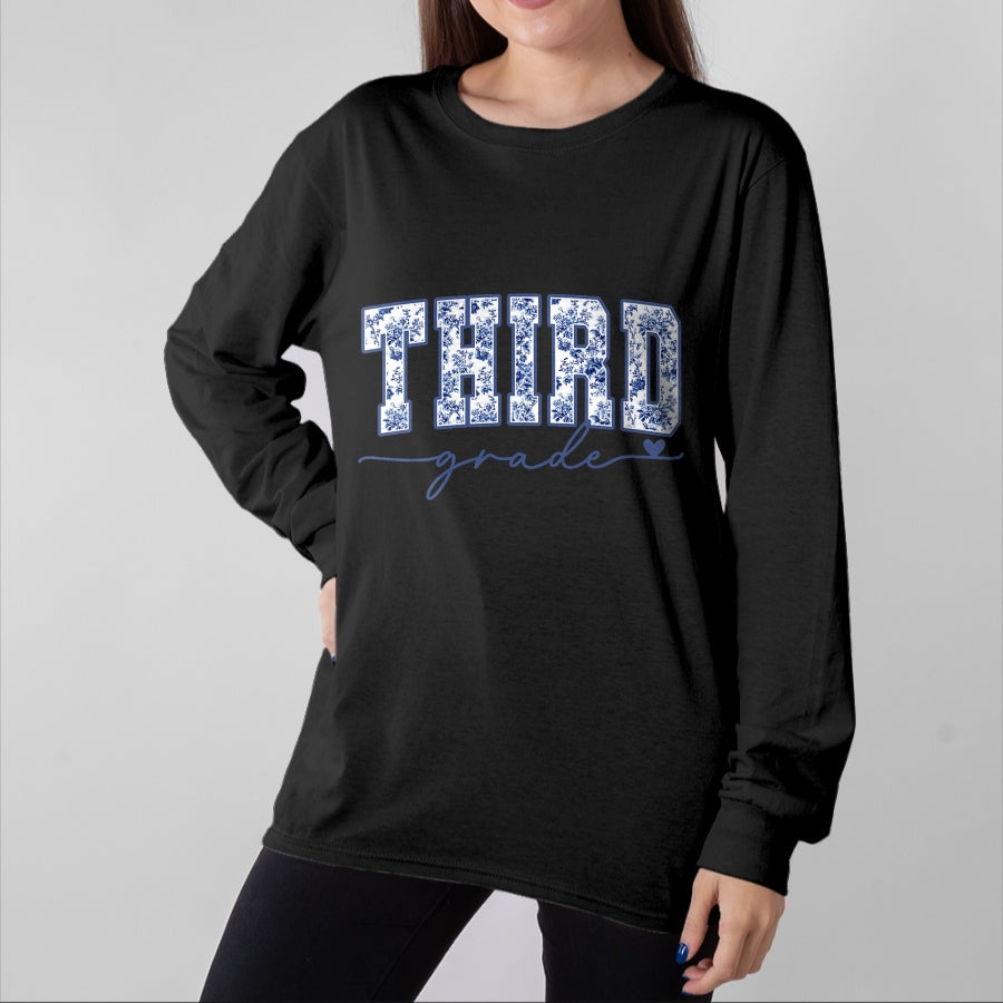 Best Student Shirt, Funny Back To School UnisexT-Shirt/Hoodie/Sweatshirt HLT00 - Third Grade Blue Floral Back to School Teachers Girls Kids T-Shirt