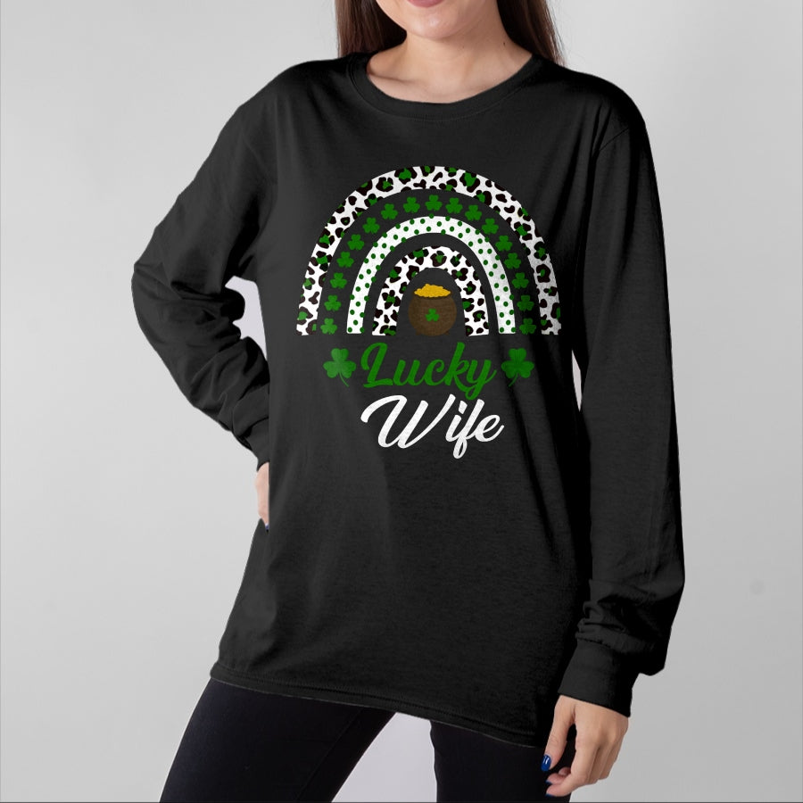 Best Wife Shirt, Wife and Husband Unisex T-Shirt/Hoodie/Sweatshirt HLT00 - Gift for wife T shirt, lucky wife   Lucky Wife Rainbow St Patricks Day Lucky Wife Long Sleeve T-Shir (3)
