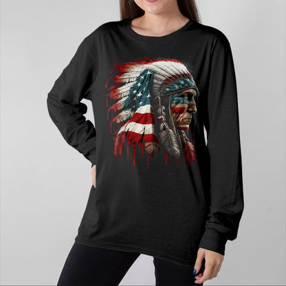 Native American T-Shirts, Vintage Native American Unisex T-Shirt/Hoodie/Sweatshirt HLT00 - Native American Indian Chief American USA Flag