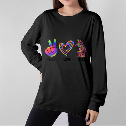 Cat Love Shirt, Funny Cat Lover Gift UnisexT-Shirt/Hoodie/Sweatshirt HLT00 - Peace Love Cats Funny Kitty Cat Lover T-Shirt (1)