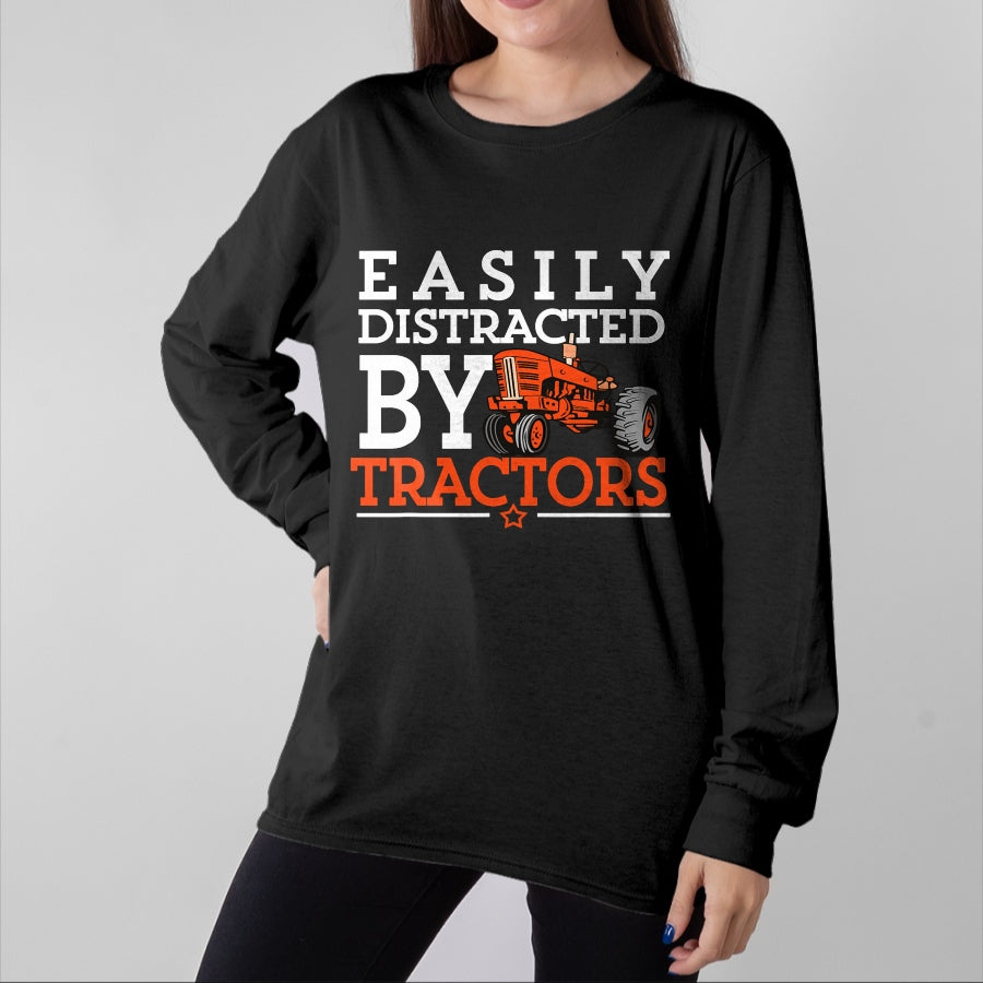 Best Farmer Life Shirt, Funny Farmer UnisexT-Shirt/Hoodie/Sweatshirt HLT00 - Easily Distracted by Tractors Farming Funny Vintage Tractor T-Shirt