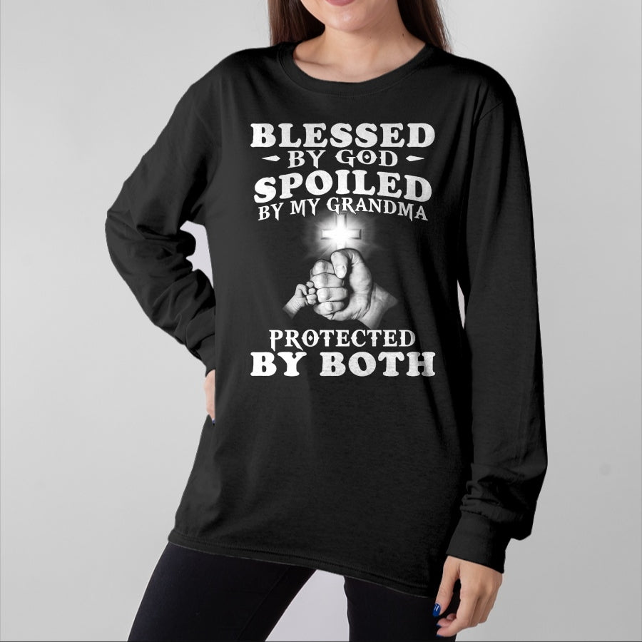 Best Wife Shirt, Wife and Husband Unisex T-Shirt/Hoodie/Sweatshirt HLT00 - Blessed by God spoiled by my grandma protected by both Premium T-Shirt (1)