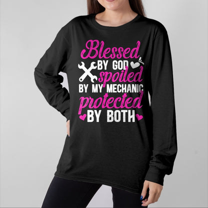 Best Wife Shirt, Wife and Husband Unisex T-Shirt/Hoodie/Sweatshirt HLT00 - Gift for wife T shirt, spoiled wife   Blessed By God Spoiled By My Mechanic Wife Of A Mechanic Pullo