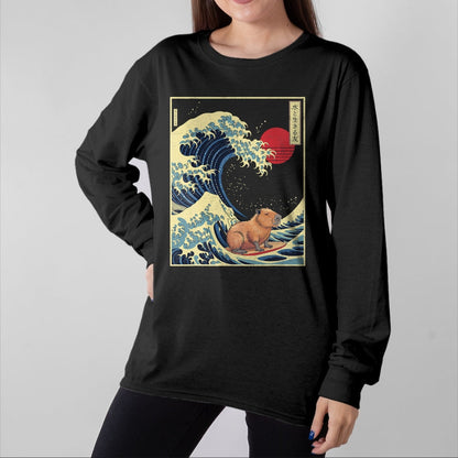Cute Capybara Shirt, Funny Capybara Unisex T-Shirt/Hoodie/Sweatshirt HLT00 - Surfing Capybara Retro Kawaii T-Shirt