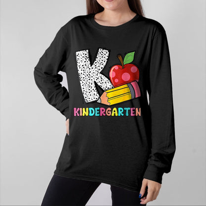 Best Student Shirt, Funny Back To School UnisexT-Shirt/Hoodie/Sweatshirt HLT00 - K is for Kindergarten Teacher Pencil Apple Back to School T-Shirt, Women, Lemon Yellow, Medium