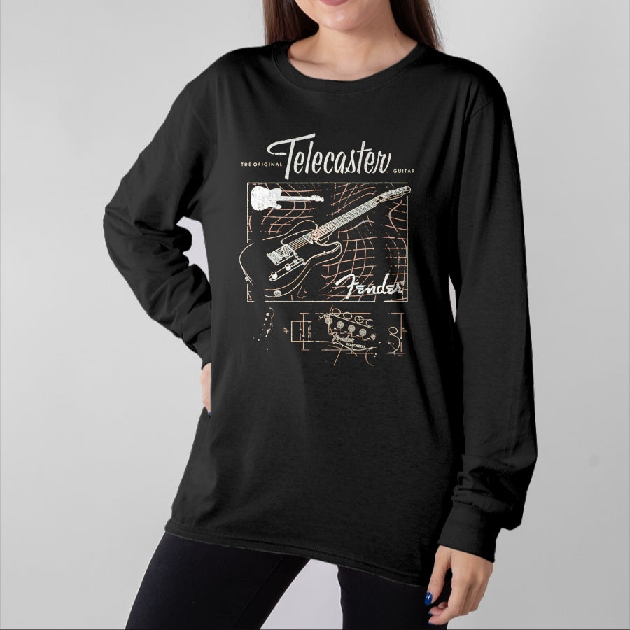 Guitar Lover Shirt, Funny Guitar UnisexT-Shirt/Hoodie/Sweatshirt HLT00 - Fender The Original Telecaster Guitar Schematic Poster T-Shirt, Men, Black, 3X-Large