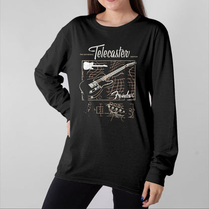 Guitar Lover Shirt, Funny Guitar UnisexT-Shirt/Hoodie/Sweatshirt HLT00 - Fender The Original Telecaster Guitar Schematic Poster T-Shirt, Men, Black, 3X-Large