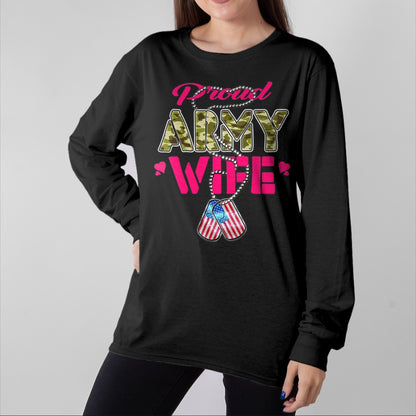 Best Wife Shirt, Wife and Husband Unisex T-Shirt/Hoodie/Sweatshirt HLT00 - Gift for wife T shirt, lucky wife   Proud Army Wife Camo US Flag Dog Tags Pride Military Spouse T-Sh