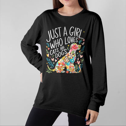 Cat Love Shirt, Funny Cat Lover Gift UnisexT-Shirt/Hoodie/Sweatshirt HLT00 - Just a Girl who Loves Cats and Dogs T-Shirt (1)