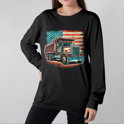 Best Truck Driver Life Shirt, Funny Trucker UnisexT-Shirt/Hoodie/Sweatshirt HLT00 - Dump Truck Driver American Flag Trucker Vintage Men Women T-Shirt