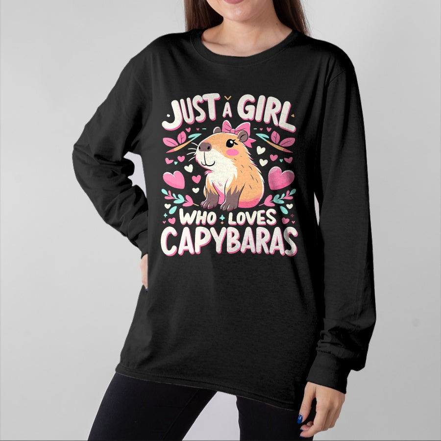 Cute Capybara Shirt, Funny Capybara Unisex T-Shirt/Hoodie/Sweatshirt HLT00 - Just a Girl who Loves Capybaras T-Shirt