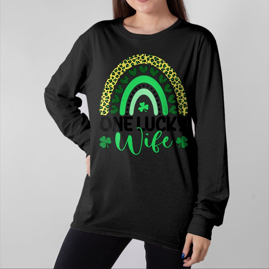 Best Wife Shirt, Wife and Husband Unisex T-Shirt/Hoodie/Sweatshirt HLT00 - Gift for wife T shirt, lucky wife   One Lucky Wife Leopard Rainbow Saint Patrick's Day T-Shirt