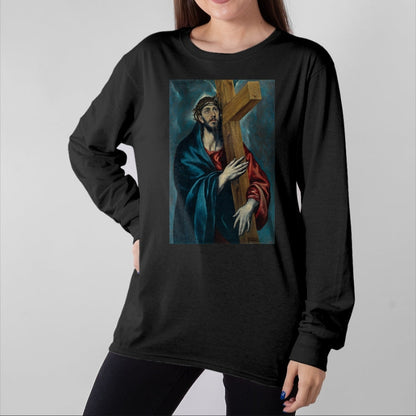 Christian Tee, Christian Faith Unisex T-Shirt/Hoodie/Sweatshirt HLT00 - Christ Carrying the Cross Jesus Painting Saviour Christian T-Shirt