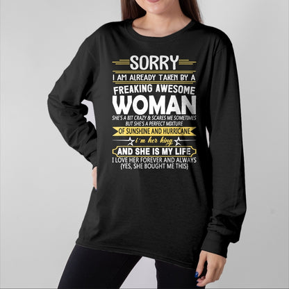 Best Wife Shirt, Wife and Husband Unisex T-Shirt/Hoodie/Sweatshirt HLT00 - Mens Sorry I'm Already Taken by a Freaking Awesome Girl T-Shirt