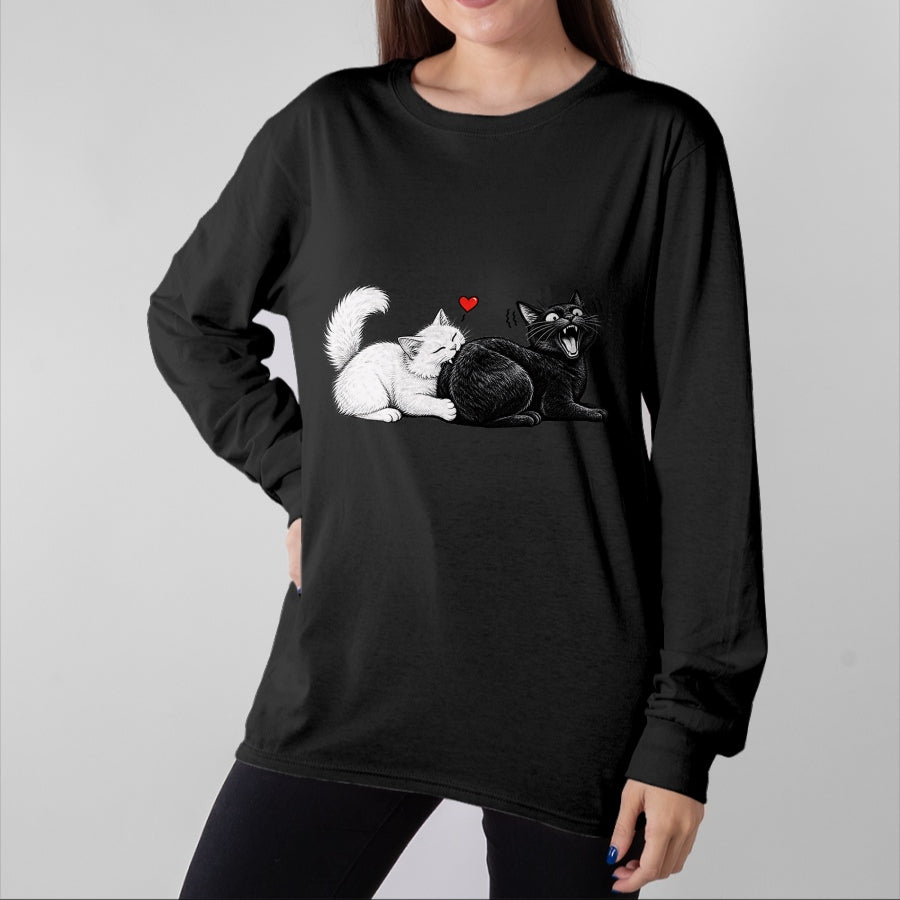Cat Love Shirt, Funny Cat Lover Gift UnisexT-Shirt/Hoodie/Sweatshirt HLT00 - Funny Cat Couple Black White Cats Love Cat Biting Cat Butt T-Shirt (1)