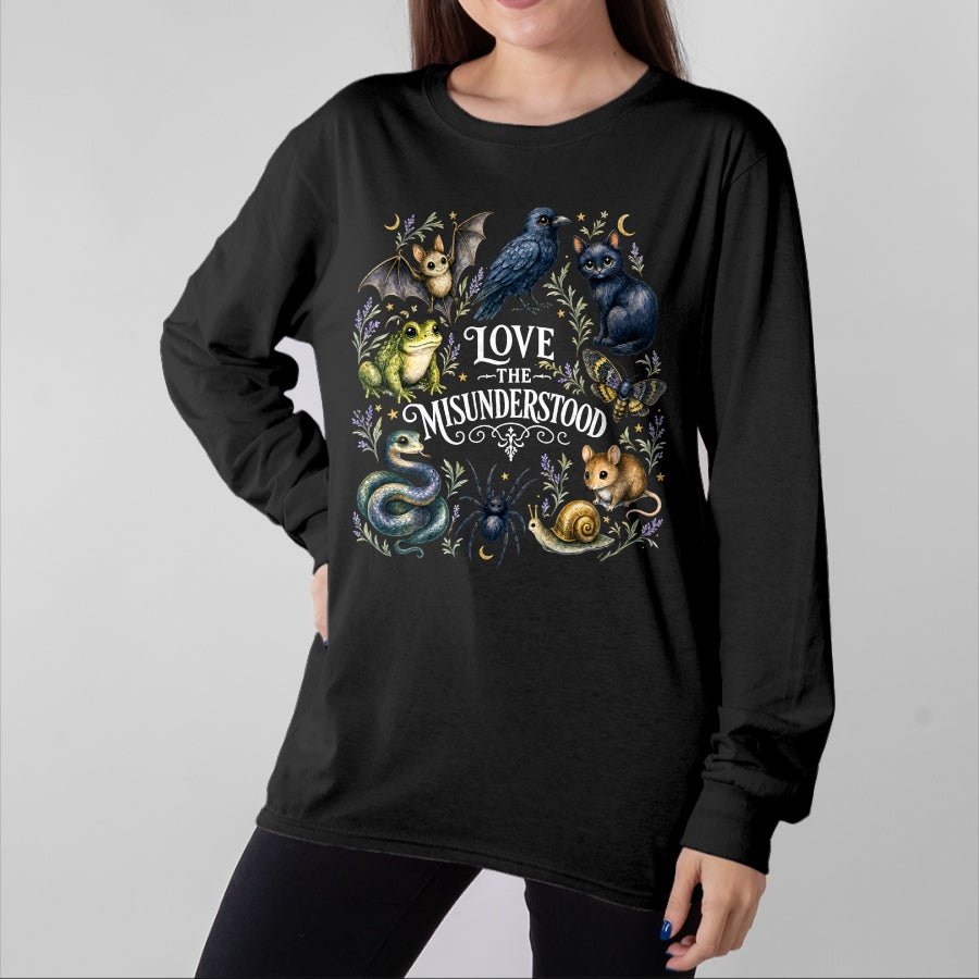 Cat Love Shirt, Funny Cat Lover Gift UnisexT-Shirt/Hoodie/Sweatshirt HLT00 - Love The Misunderstood Bat Frog Raven Snake Cat Moth Spider T-Shirt