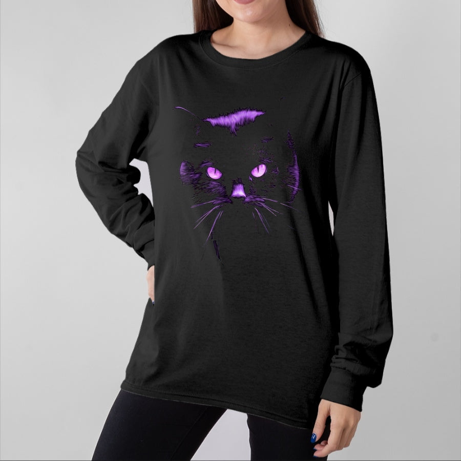 Cat Love Shirt, Funny Cat Lover Gift UnisexT-Shirt/Hoodie/Sweatshirt HLT00 - Cool Halloween Shirt Purple Cat, Witches Familiar, Cat_s Eye T-Shirt, Women, Black, X-Large