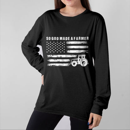 Best Farmer Life Shirt, Funny Farmer UnisexT-Shirt/Hoodie/Sweatshirt HLT00 - So God Made A Farmer Retro American Flag Tractor T-Shirt