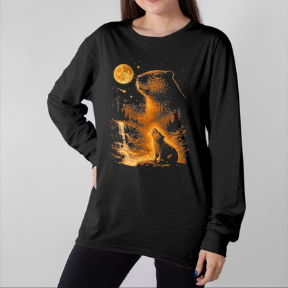 Cute Capybara Shirt, Funny Capybara Unisex T-Shirt/Hoodie/Sweatshirt HLT00 - Vintage Capybara Howling At The Moon Meme 90s Animal Graphic T-Shirt, Men, Black, 3X-Large