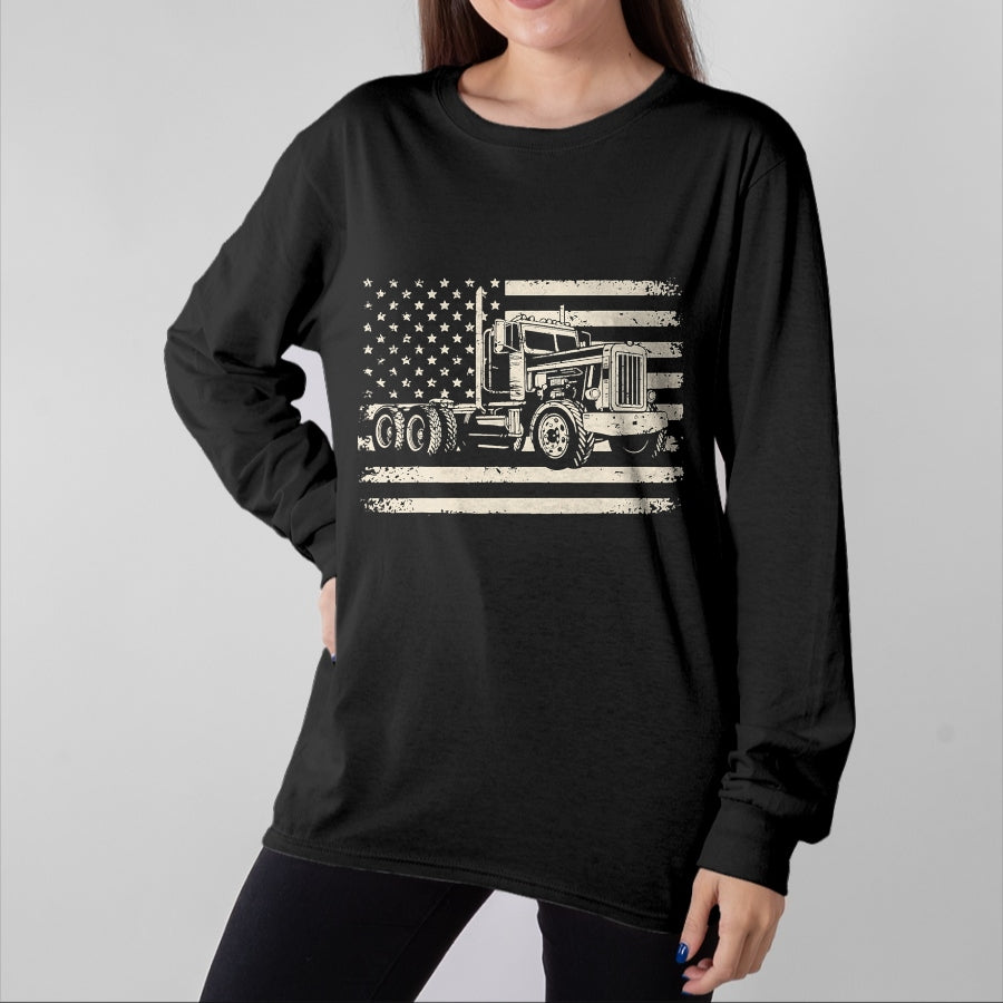 Best Truck Driver Life Shirt, Funny Trucker UnisexT-Shirt/Hoodie/Sweatshirt HLT00 - Semi Truck USA Flag Driver Trucker Patriotic Retro T-Shirt
