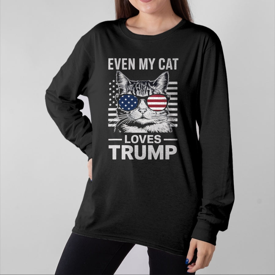 Cat Love Shirt, Funny Cat Lover Gift UnisexT-Shirt/Hoodie/Sweatshirt HLT00 - Cat Sunglasses USA Flag Even My Cat Loves Trump T-Shirt