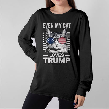 Cat Love Shirt, Funny Cat Lover Gift UnisexT-Shirt/Hoodie/Sweatshirt HLT00 - Cat Sunglasses USA Flag Even My Cat Loves Trump T-Shirt