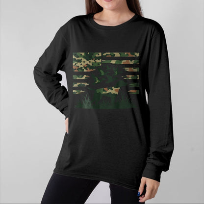 Funny Hunting Shirt, Gift For Hunting Lover Unisex T-Shirt/Hoodie/Sweatshirt HLT00 - Youth Camo Mallard Duck Hunting Dog Camouflage American Flag T-Shirt