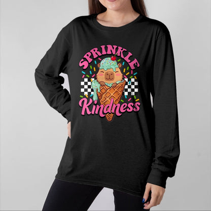 Cute Capybara Shirt, Funny Capybara Unisex T-Shirt/Hoodie/Sweatshirt HLT00 - Womens Girls Sprinkle Kindness Ice Cream Capybara Lover T-Shirt