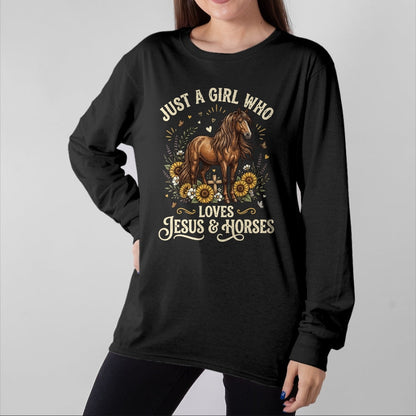 Best Horse Lover Shirt , Funny Horse UnisexT-Shirt/Hoodie/Sweatshirt HLT00 - Just A Girl Who Loves Jesus and Horses T-Shirt (1)