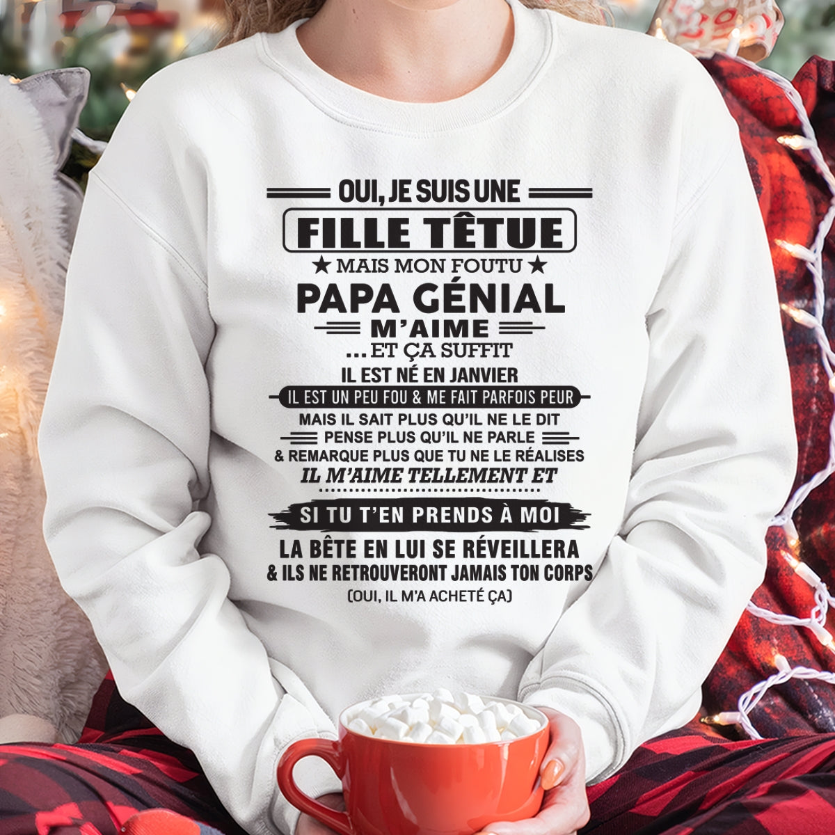 JANVIER - Oui, je suis une fille têtue – T-shirt | Cadeau d’anniversaire de papa pour sa fille - TLEE01 / fr01 (SKU12-214-01)