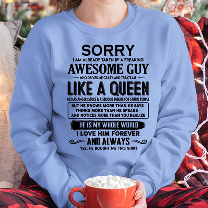 Sorry I am already taken by a freaking awesome guy - Gift for Wife From Husband - TLEE00 (SKU-SRG-00)