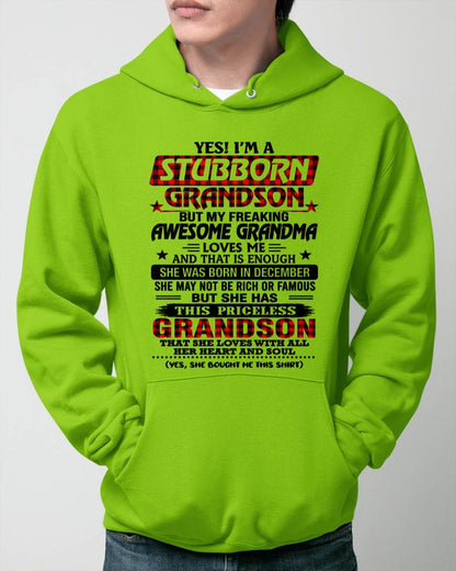 DECEMBER - STUBBORN GRANDSON GRANDMA SHIRT - FROM GRANDMA - TLEE12 (SKU2608-86-12)