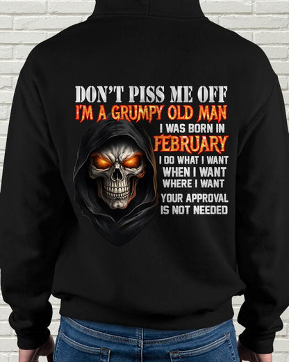 FEBRUARY BORN GRUMPY OLD MAN SKULL T-SHIRT – FUNNY ATTITUDE SHIRT - FOR MAN - TLEE02 (SKU2603-323-02)
