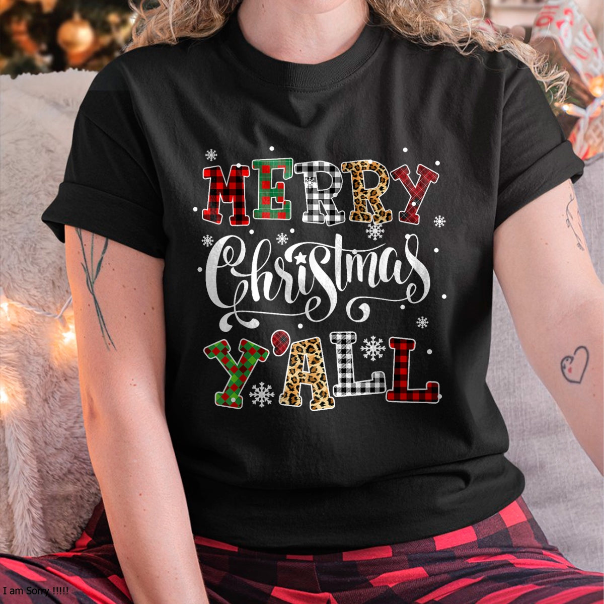 Christmas Shirts for Family, Funny christmas shirts, Christmas Unisex T-Shirt/Hoodie/Sweatshirt HLT00 - Merry Christmas Ya'll Leopard Buffalo Plaid Pajama Family T-Shirt