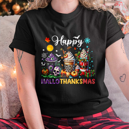 Hallowen Shirts for Family, Funny hallowen shirts, Hallowen Unisex T-Shirt/Hoodie/Sweatshirt HLT00 - Happy Hallothanksmas Halloween Coffee Latte Thanksgiving T-Shirt