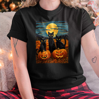 Hallowen Shirts for Family, Funny hallowen shirts, Hallowen Unisex T-Shirt/Hoodie/Sweatshirt HLT00 - Black Cat Halloween Cat Lovers Starry Night Cat Van Gogh Cat T-Shirt