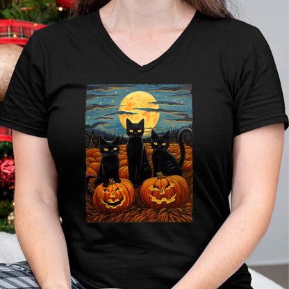 Hallowen Shirts for Family, Funny hallowen shirts, Hallowen Unisex T-Shirt/Hoodie/Sweatshirt HLT00 - Black Cat Halloween Cat Lovers Starry Night Cat Van Gogh Cat T-Shirt