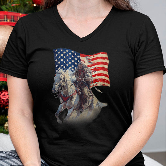 Native American T-Shirts, Vintage Native American Unisex T-Shirt/Hoodie/Sweatshirt HLT00 - Native American Day Flag Indian Riding Horse 4th of July T-Shirt (1)