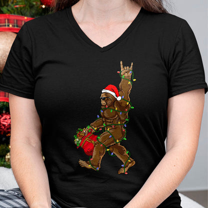 Christmas Shirts for Family, Funny christmas shirts, Christmas Unisex T-Shirt/Hoodie/Sweatshirt HLT00 - Santa Bigfoot Christmas Lights Rock Funny Sasquatch Believe T-Shirt
