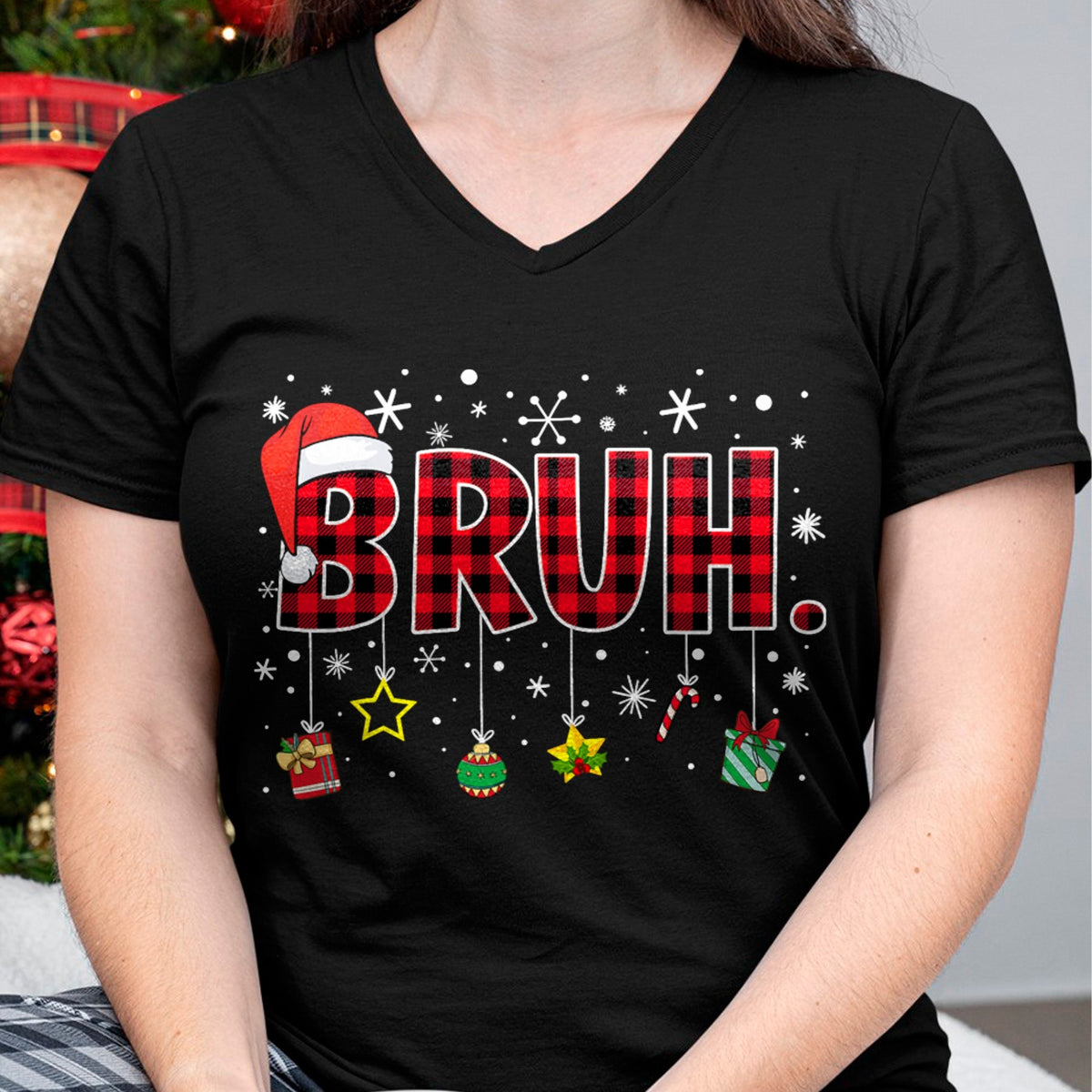 Bruh Funny Christmas Red Plaid Teens Boys Kids Xmas Pajamas T-Shirt for men women (SKU-MRCM-8) FMA male