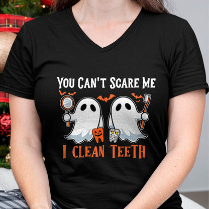 Hallowen Shirts for Family, Funny hallowen shirts, Hallowen Unisex T-Shirt/Hoodie/Sweatshirt HLT00 - Womens You Can't Scare Me I Clean Teeth Dental Hygienist Halloween V-Neck T-Shirt