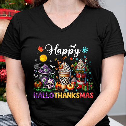 Hallowen Shirts for Family, Funny hallowen shirts, Hallowen Unisex T-Shirt/Hoodie/Sweatshirt HLT00 - Happy Hallothanksmas Halloween Coffee Latte Thanksgiving T-Shirt