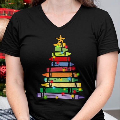 Christmas Shirts for Family, Funny christmas shirts, Christmas Unisex T-Shirt/Hoodie/Sweatshirt HLT00 - Teacher Christmas Tshirt Crayon Tree Light Gifts Student Long Sleeve T-Shirt