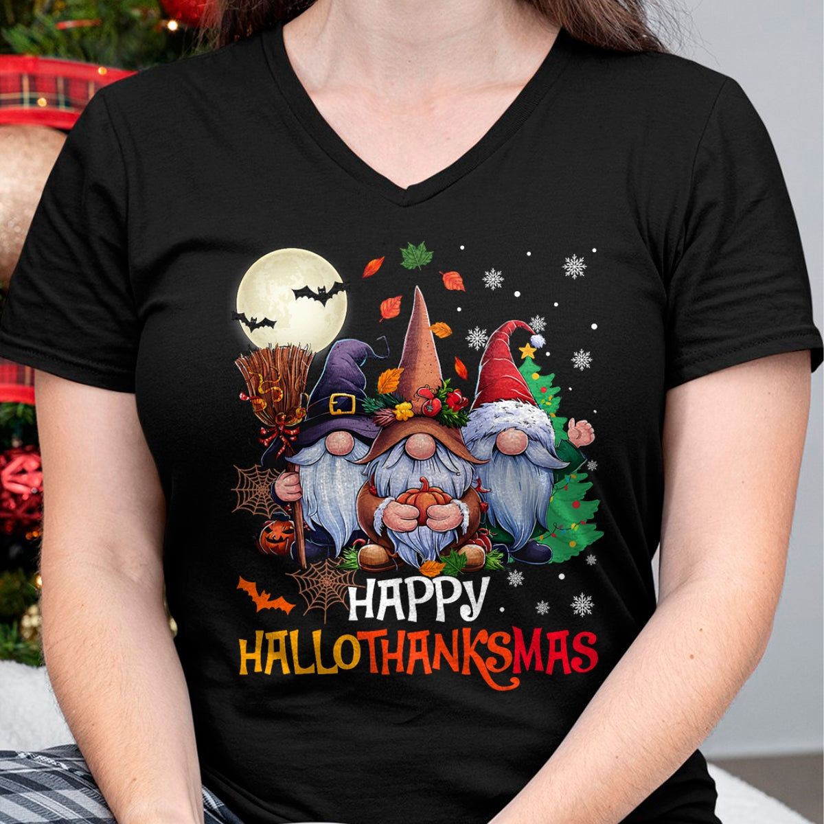 Christmas Shirts for Family, Funny christmas shirts, Christmas Unisex T-Shirt/Hoodie/Sweatshirt HLT00 - Happy Hallothanksmas Gnomes Lover Halloween Merry Christmas T-Shirt